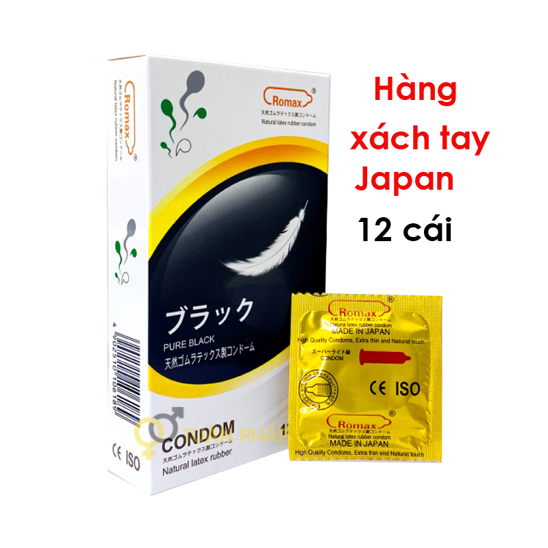 Bao cao su Romax Pure Black siêu mỏng - Hộp 12 cái