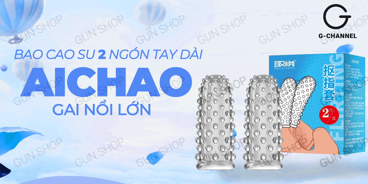 Bao cao su 2 ngón tay Aichao gai lớn Hộp 2 cái Tăng khoái cảm