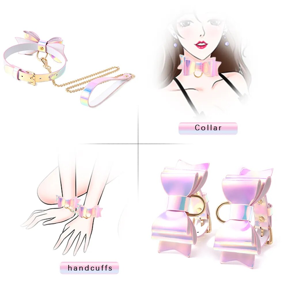 Bộ 5 Đồ Chơi BDSM Phát Sáng Gậy Đánh Móc Tay Khoá Cổ Bịt Mắt Sang Trọng