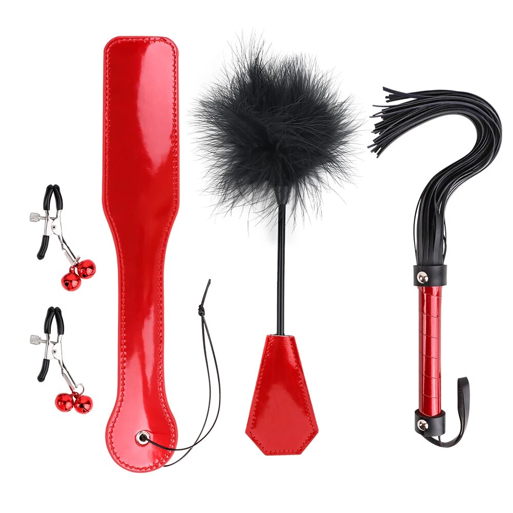 Cửa hàng bán Bộ đồ bạo dâm 4 Món BDSM kẹp vú chổi roi gậy phết mông hàng mới về