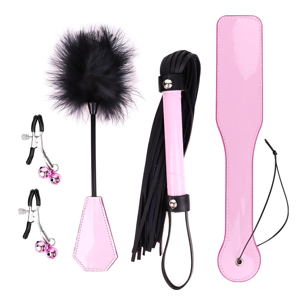Cửa hàng bán Bộ đồ bạo dâm 4 Món BDSM kẹp vú chổi roi gậy phết mông hàng mới về