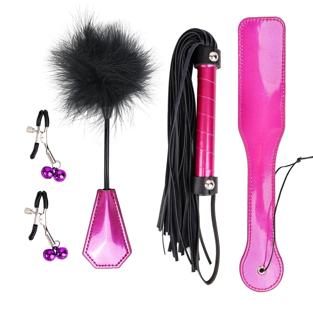 Cửa hàng bán Bộ đồ bạo dâm 4 Món BDSM kẹp vú chổi roi gậy phết mông hàng mới về