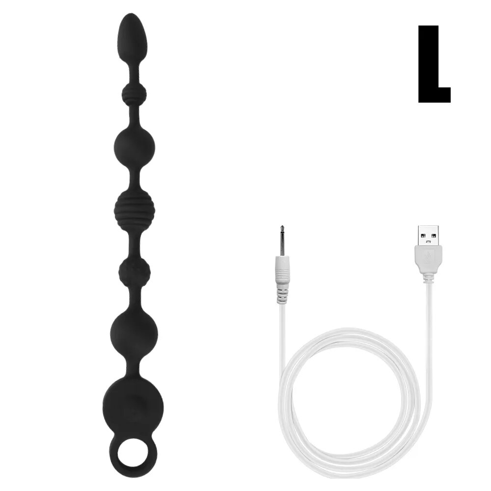 Que rung chuỗi Dildo màu đen 35/43cm kích thích hậu môn an toàn dễ dùng