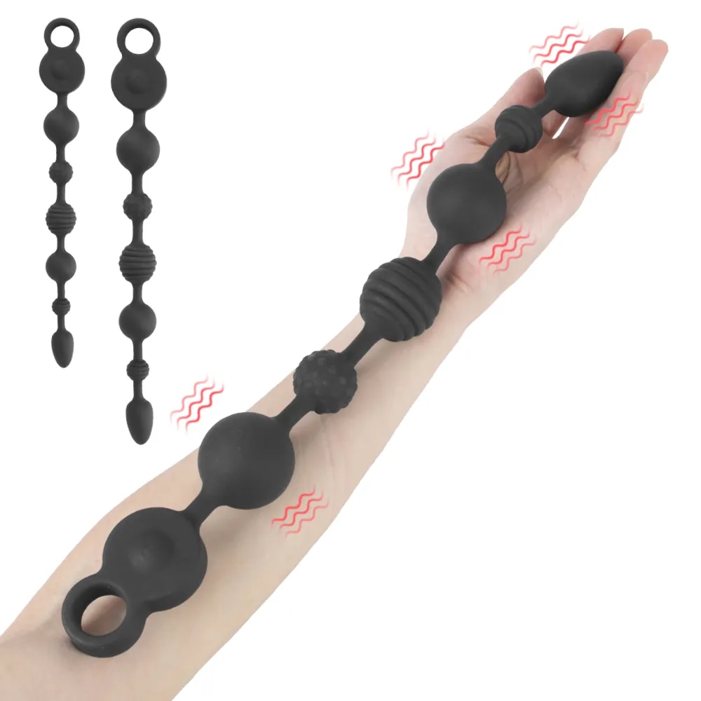 Que rung chuỗi Dildo màu đen 35/43cm kích thích hậu môn an toàn dễ dùng