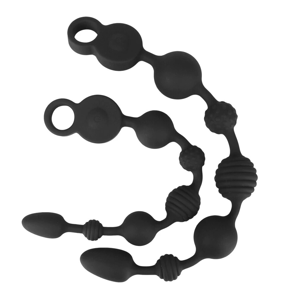 Que rung chuỗi Dildo màu đen 35/43cm kích thích hậu môn an toàn dễ dùng