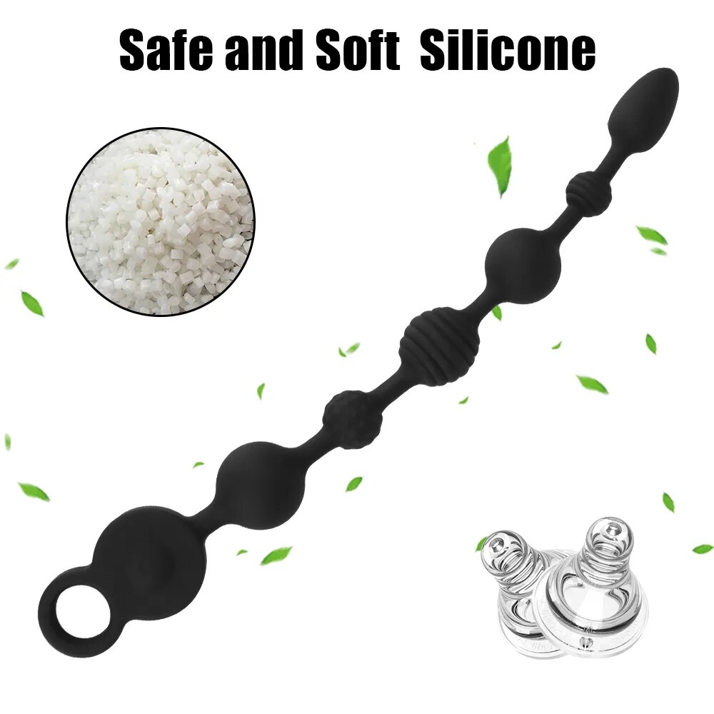 Que rung chuỗi Dildo màu đen 35/43cm kích thích hậu môn an toàn dễ dùng