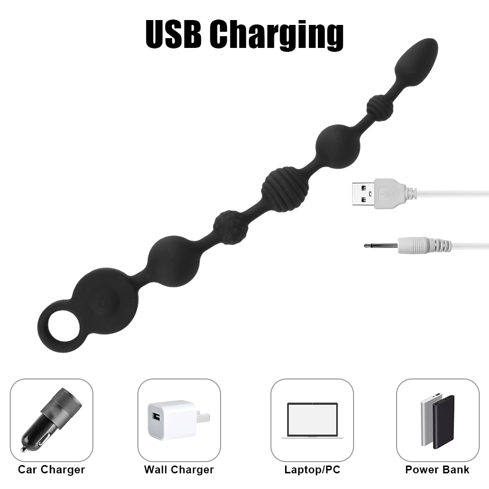 Que rung chuỗi Dildo màu đen 35/43cm kích thích hậu môn an toàn dễ dùng