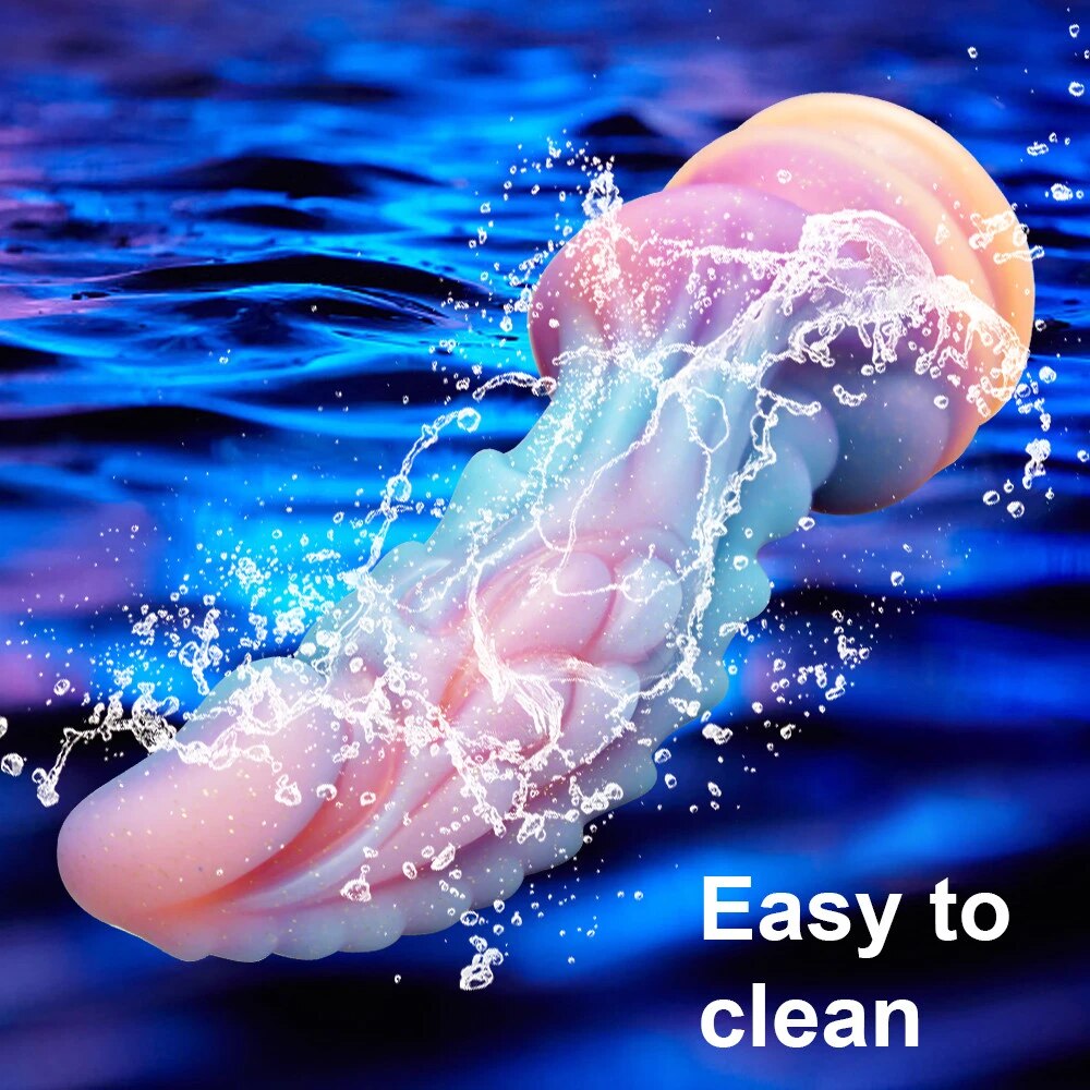 Dương vật giả rồng phát sáng lớn đa màu đế dán tường kích thích