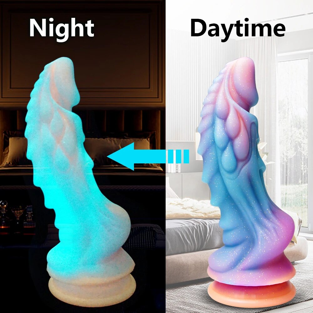 Dương vật giả rồng phát sáng lớn đa màu đế dán tường kích thích