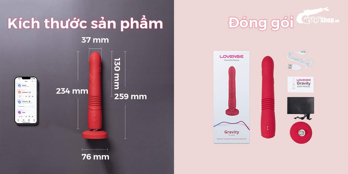 Dương vật giả Lovense Gravity rung thụt tự động điều khiển app