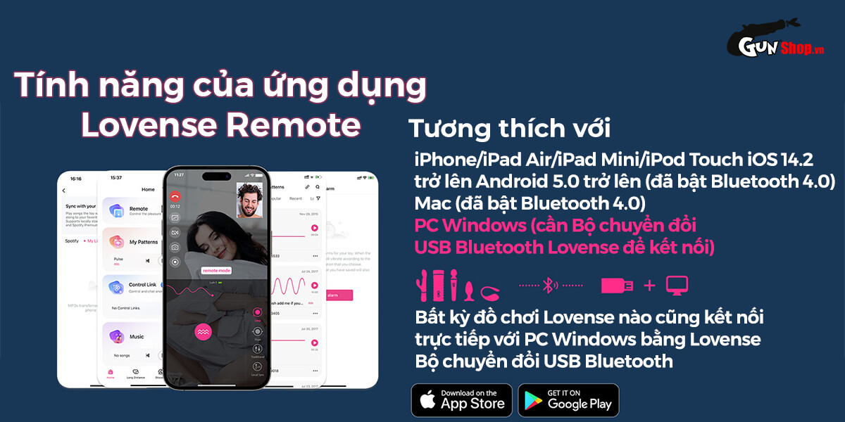 Vòng Gush Lovense điều khiển app tăng khoái cảm đàn ông