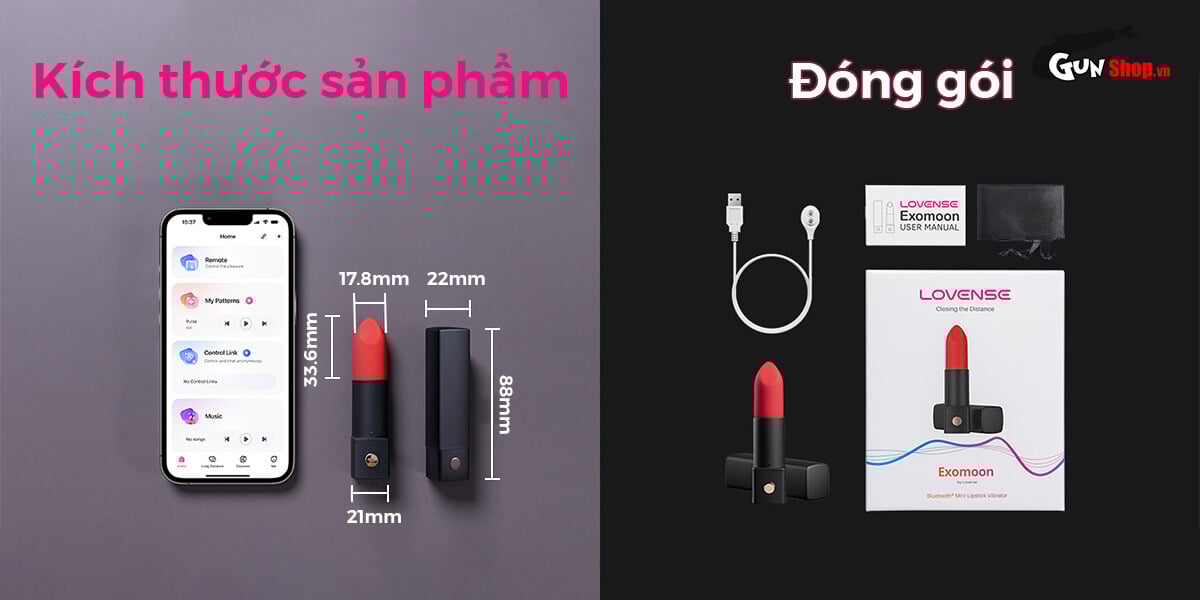 Trứng rung Lovense Exomoon nhỏ gọn Hình thỏi son Điều khiển app dễ dùng