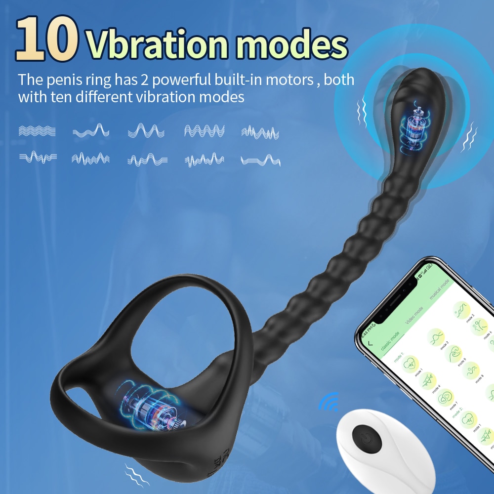 Vòng đeo dương vật chuỗi xoắn kích thích hậu môn điều khiển app