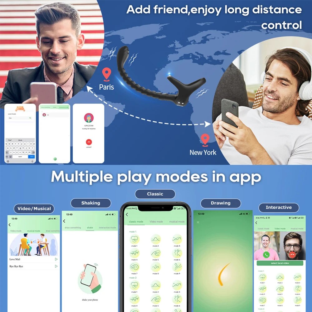 Vòng đeo dương vật chuỗi xoắn kích thích hậu môn điều khiển app