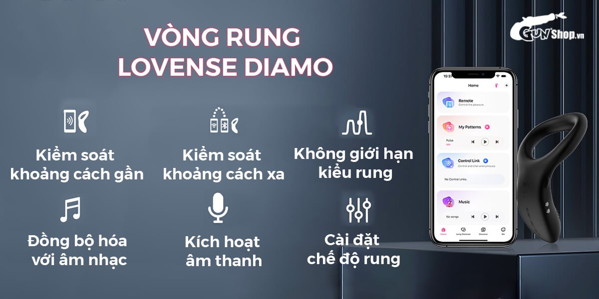 Vòng đeo dương vật Lovense Diamo rung 10 chế độ điều khiển app tiện lợi