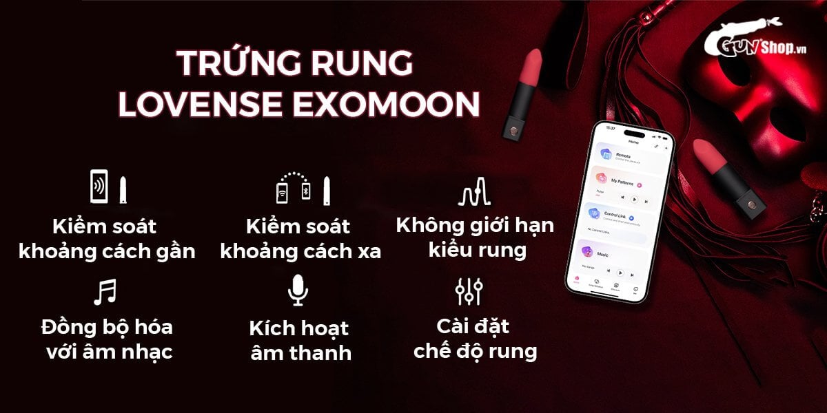 Trứng rung Lovense Exomoon nhỏ gọn Hình thỏi son Điều khiển app dễ dùng