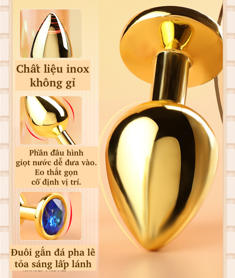 Cung cấp Phích inox cắm hậu môn Anal Toy màu vàng đính đá giá rẻ Cung cấp Phích inox cắm hậu môn Anal Toy màu vàng đính đá giá rẻ
