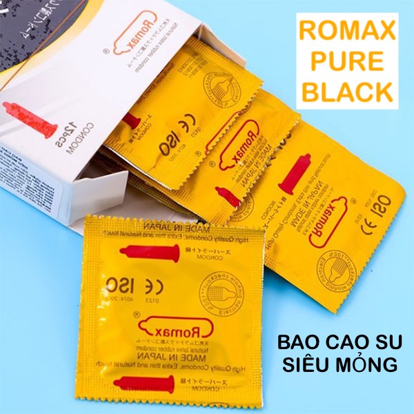 Bao cao su Romax Pure Black siêu mỏng hộp 12 chiếc