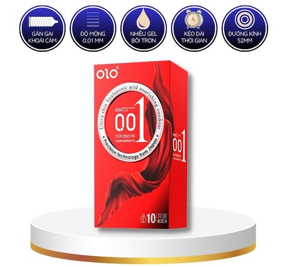 Sỉ Bao cao su Olo thin 0.01 đỏ Square Red gai nổi siêu mỏng hộp 10c nhập khẩu