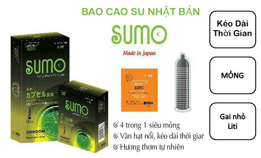 So sánh Bao cao su Sumo long shock 4 in 1 gân gai hộp 12c shop bcs giá rẻ có tốt không?