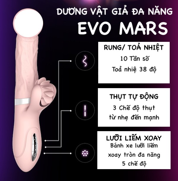 Dương vật cao cấp rung thụt tỏa nhiệt kết hợp lưỡi liếm siêu mềm - Vibrator Evo Mars