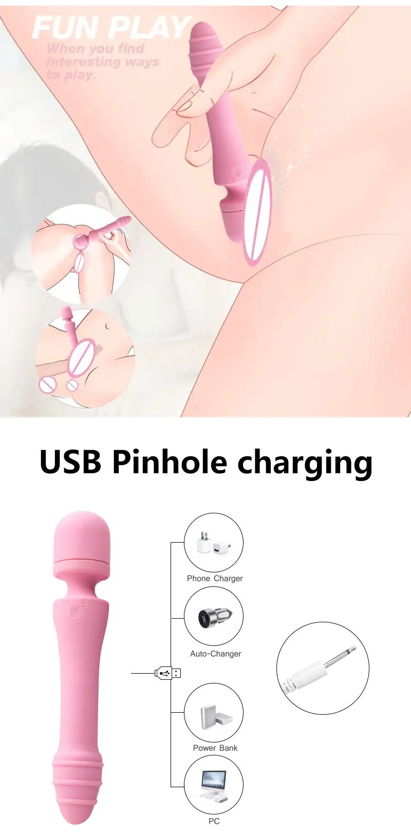Kho sỉ Chày rung tình yêu 2 đầu AV Stick pemijat Dildo rung toả nhiệt massage điểm G giá sỉ