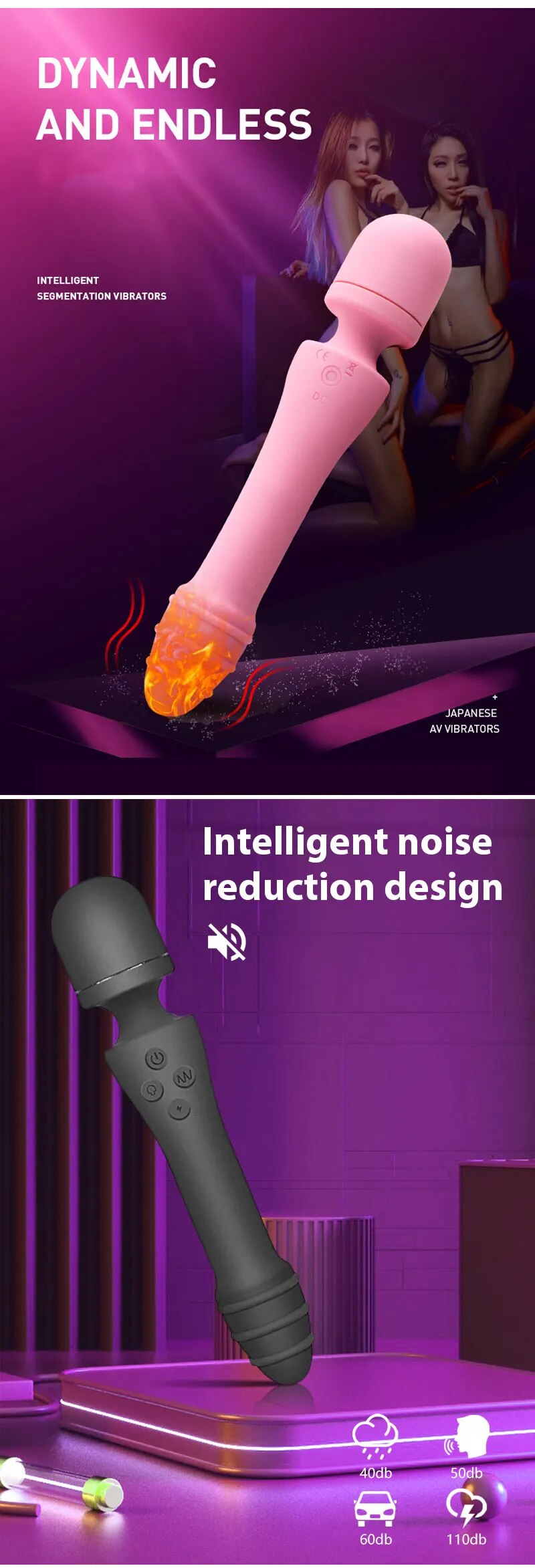 Kho sỉ Chày rung tình yêu 2 đầu AV Stick pemijat Dildo rung toả nhiệt massage điểm G giá sỉ