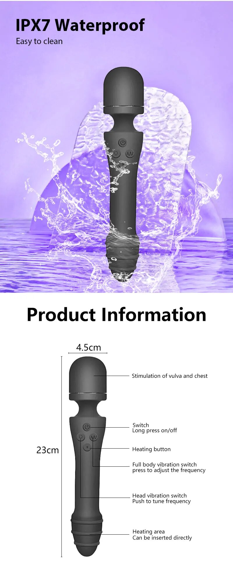 Chày rung AV Stick 2 đầu rung toả nhiệt massage điểm G dễ dùng