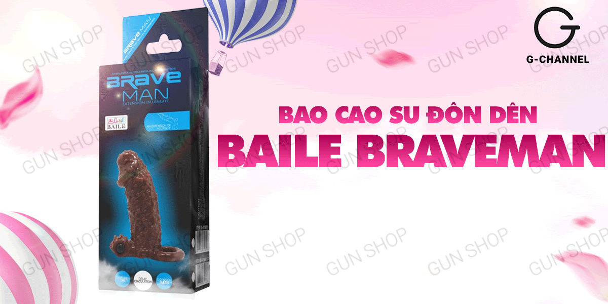Bao cao su đôn dên tăng kích thước rung nhiều điểm nổi Baile Braveman Bao cao su đôn dên tăng kích thước rung nhiều điểm nổi Baile Braveman