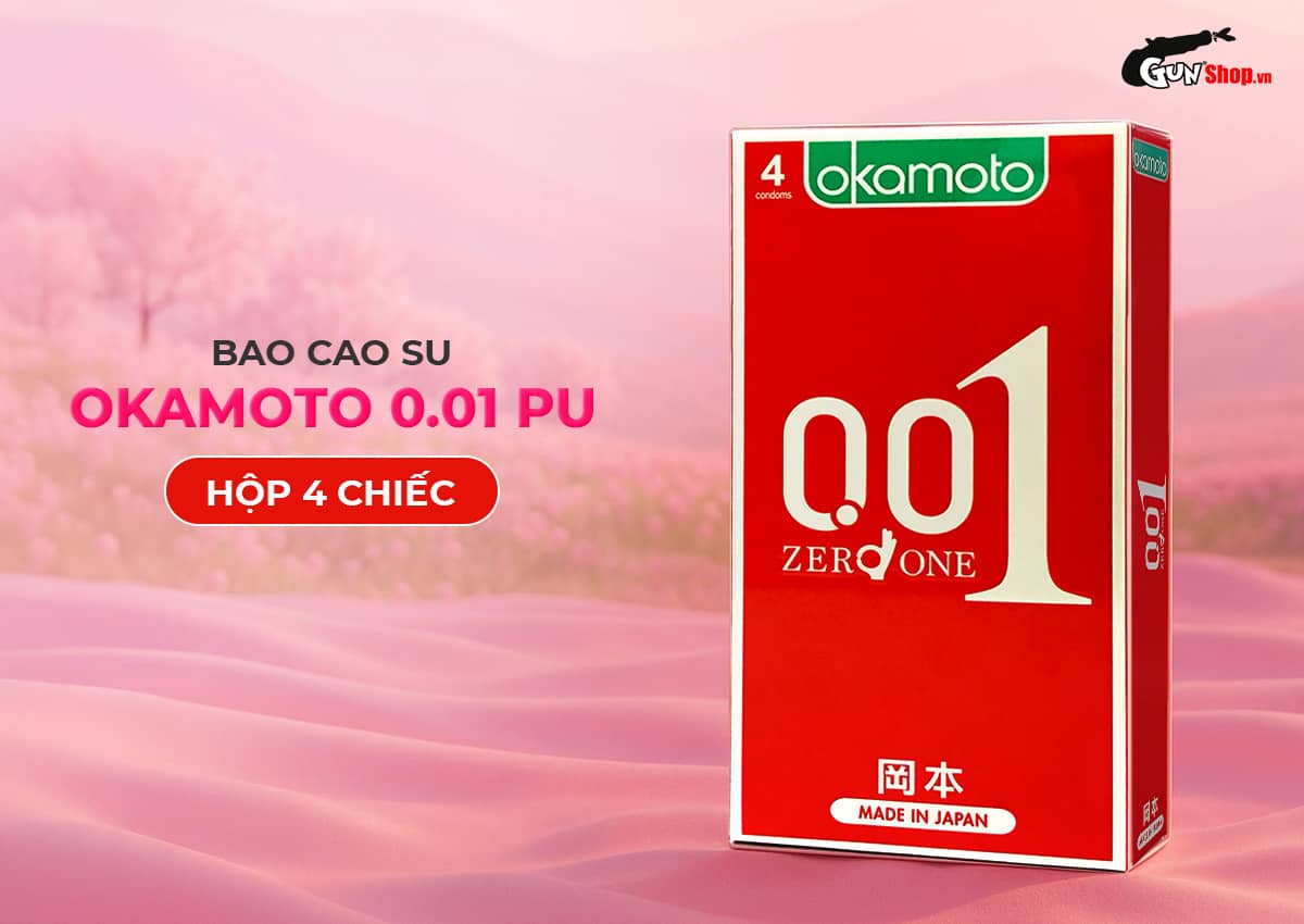Giá sỉ Bao cao su Okamoto 0.01 PU - Siêu mỏng tàng hình, truyền nhiệt chân thật - Hộp 4 cái chính hãng
