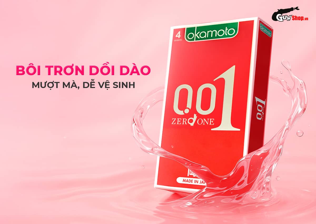 Giá sỉ Bao cao su Okamoto 0.01 PU - Siêu mỏng tàng hình, truyền nhiệt chân thật - Hộp 4 cái chính hãng
