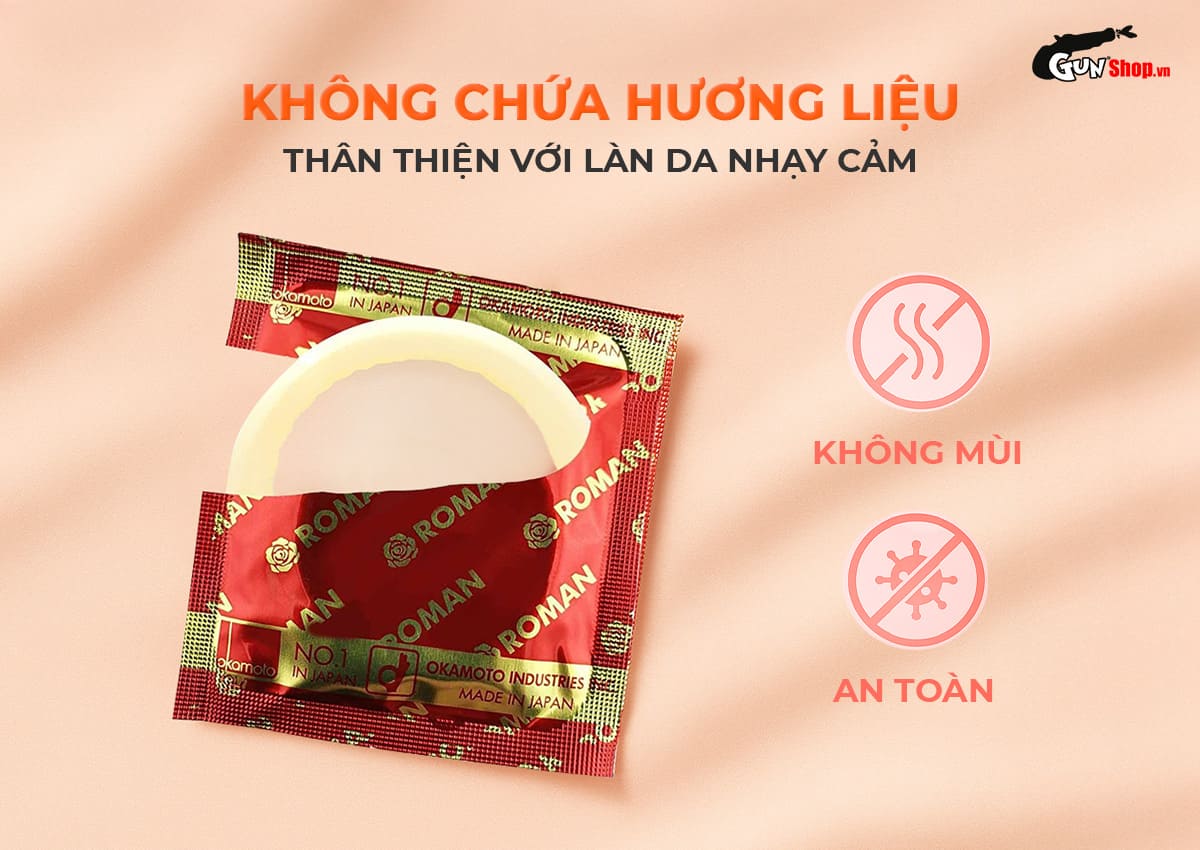 Kho sỉ Bao cao su Okamoto Roman - Vân hoa hồng, ôm khít - Hộp 10 cái mới nhất