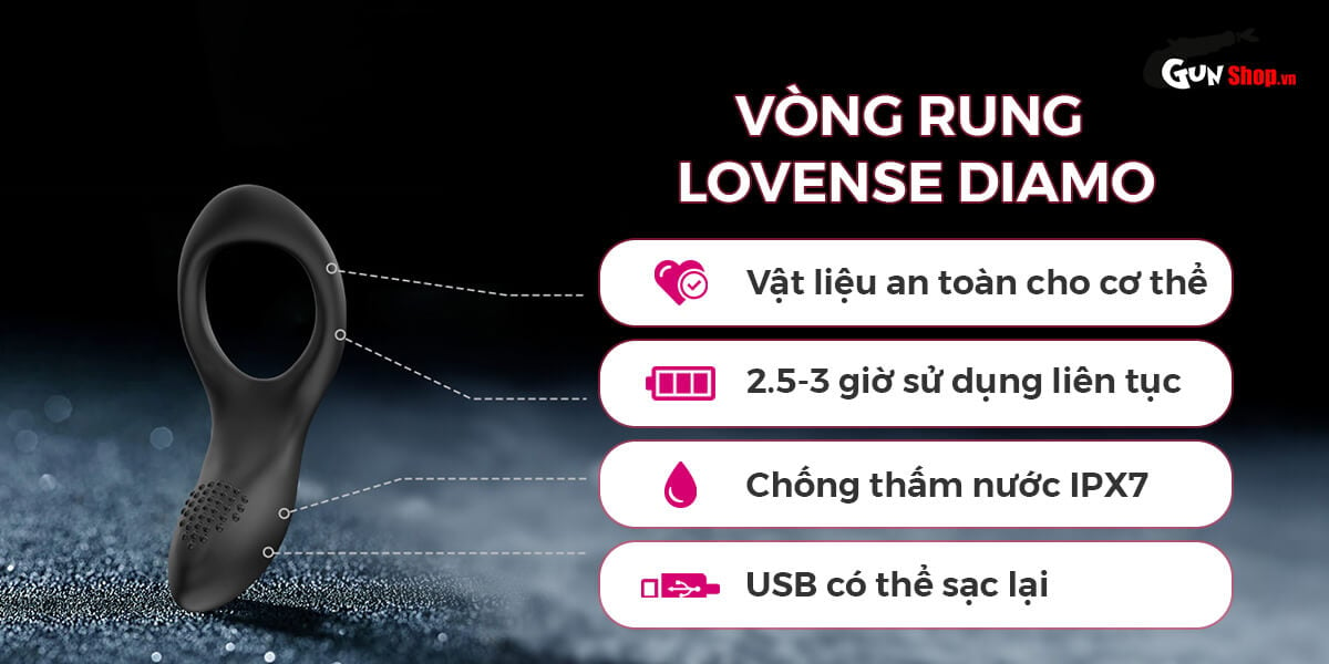 Thông tin Vòng đeo dương vật Lovense Diamo 10 chế độ rung điều khiển qua app loại tốt