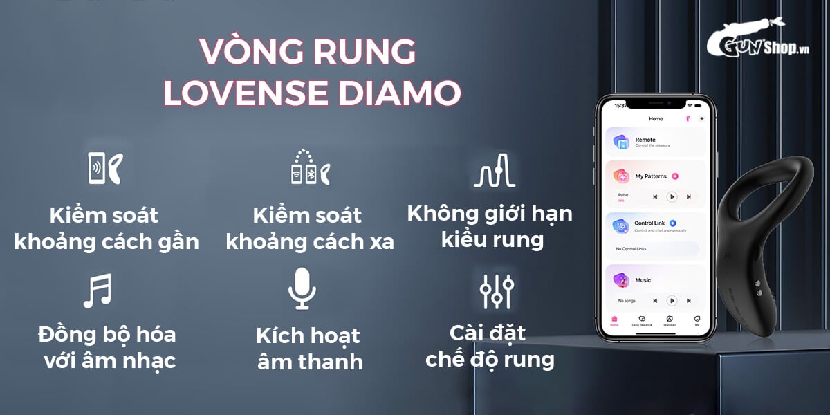 Thông tin Vòng đeo dương vật Lovense Diamo 10 chế độ rung điều khiển qua app loại tốt